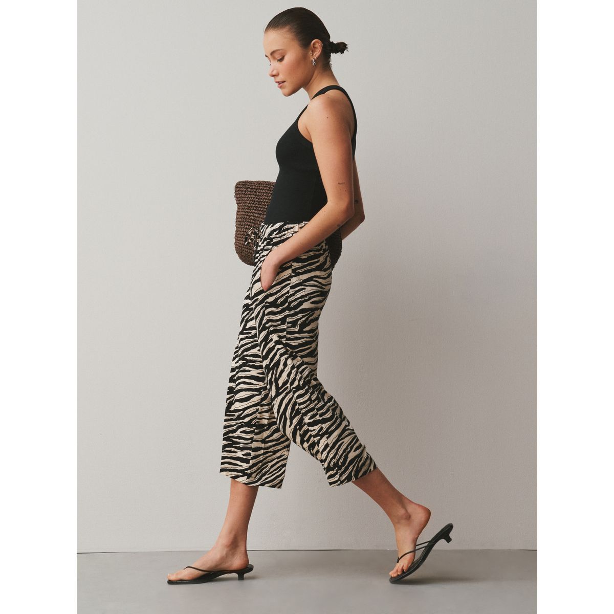 Jupe-culotte en jersey zèbre noir et écru, NEXT