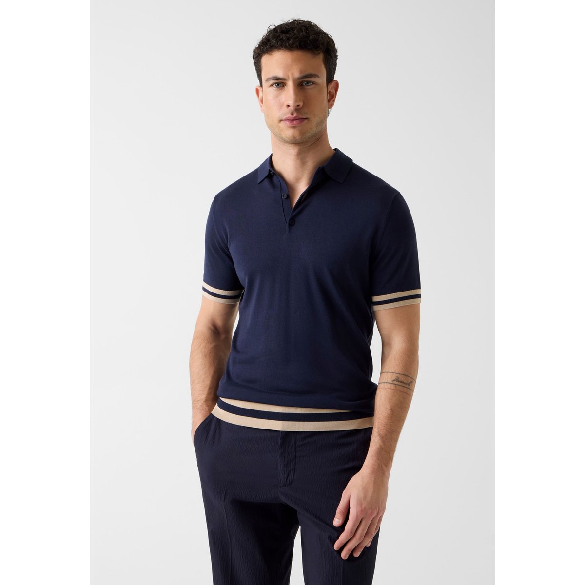 Pull Polo Rayé bleu foncé, GUESS