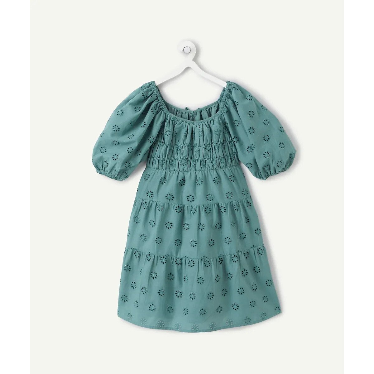 Jurk met korte mouwen en broderie anglaise groen  , TAPE A L'OEIL