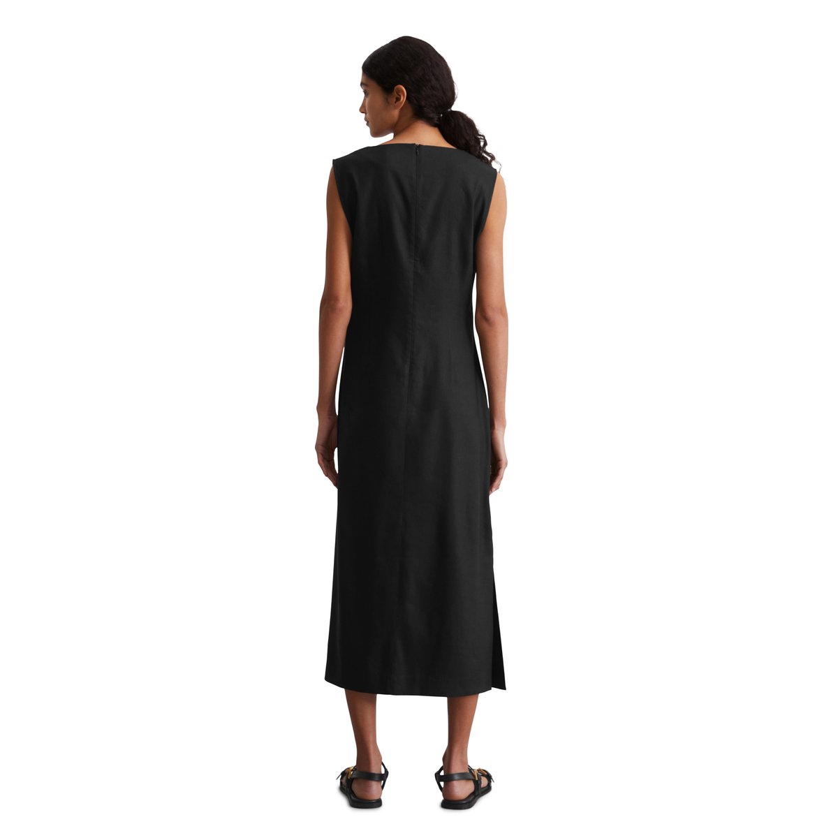 Robe shaped en mélange viscose-lin élastique noir, MARC O'POLO