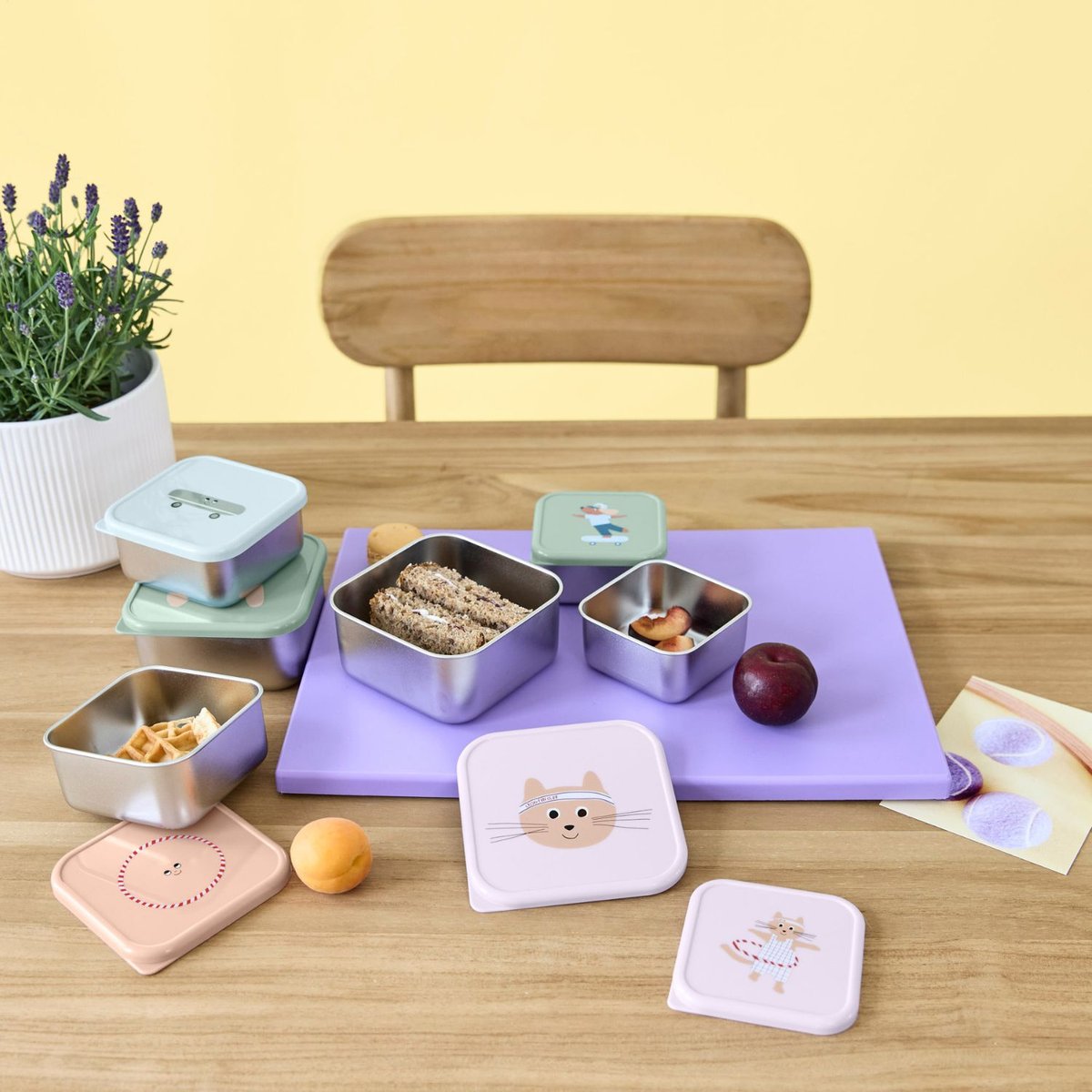 Lot de 3 boîtes à goûter lilas, rose, LASSIG