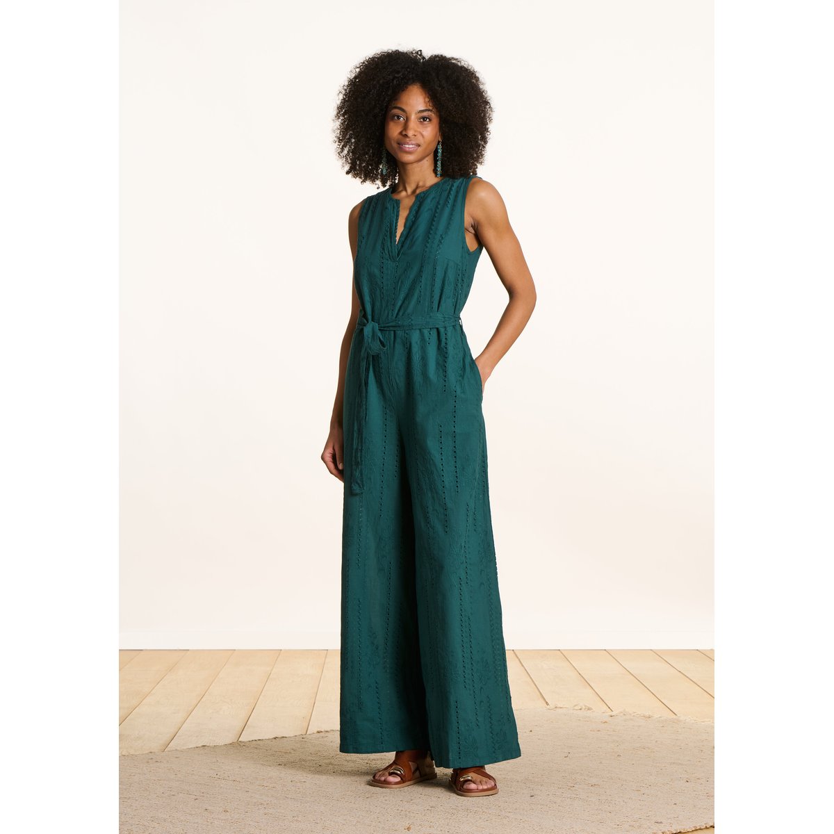 Combinaison pantalon en broderie anglaise petrole light, LA FEE MARABOUTEE