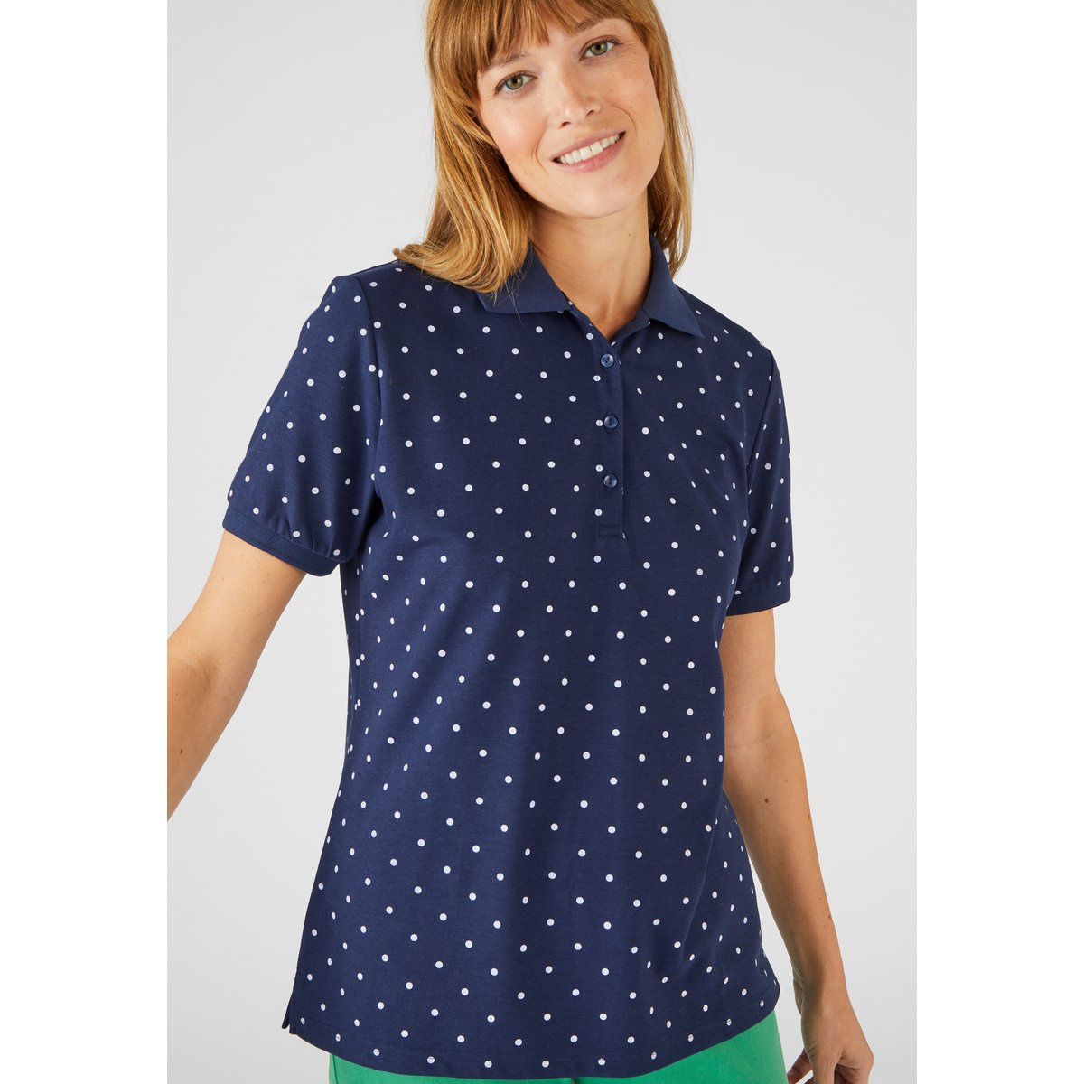 Polo maille piquée bleu marine pois, DAMART