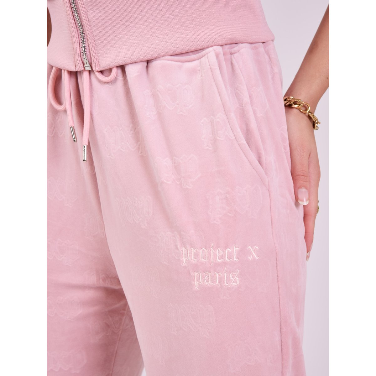 Pantalon ample en velours rose poudré, PROJECT X