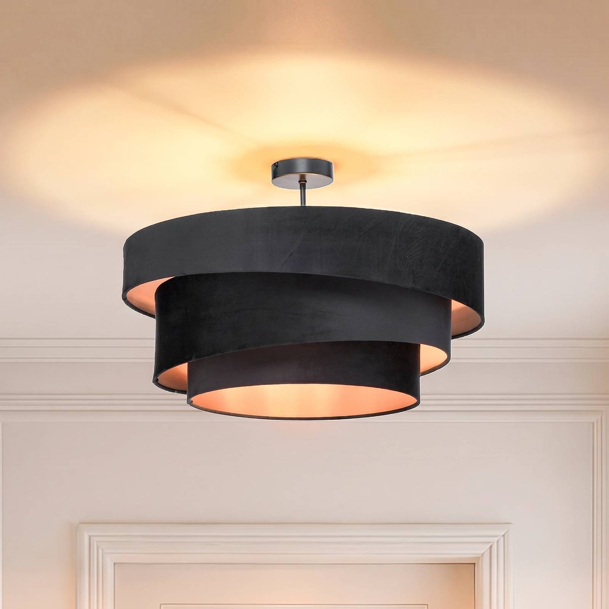 Plafonnier en textile moderne, Jusari noir, doré, LINDBY