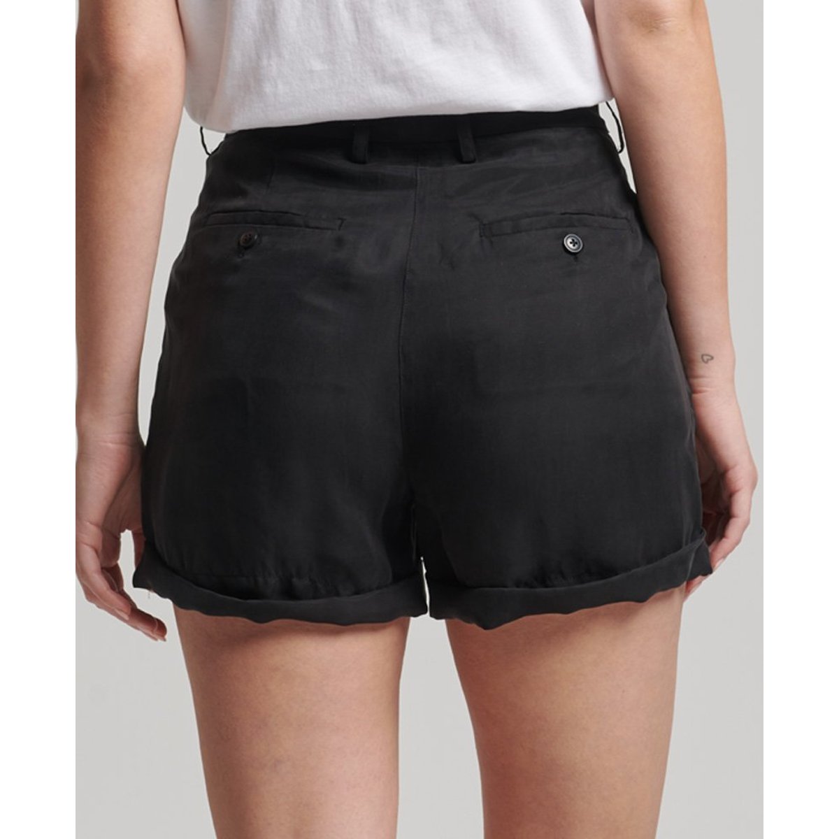 Short en cupro noir, SUPERDRY