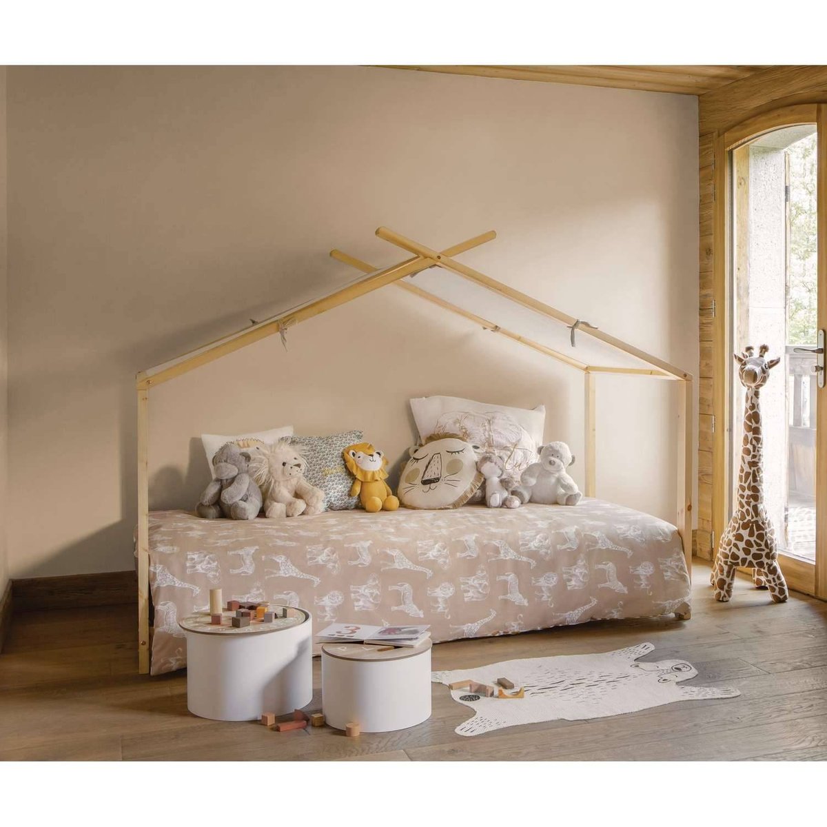 Parure de lit enfant 100% coton réversible SAVANE marron, ATMOSPHERA