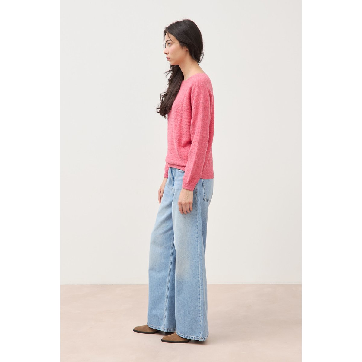 Pull manches longues col bateau vieux rose, BONOBO