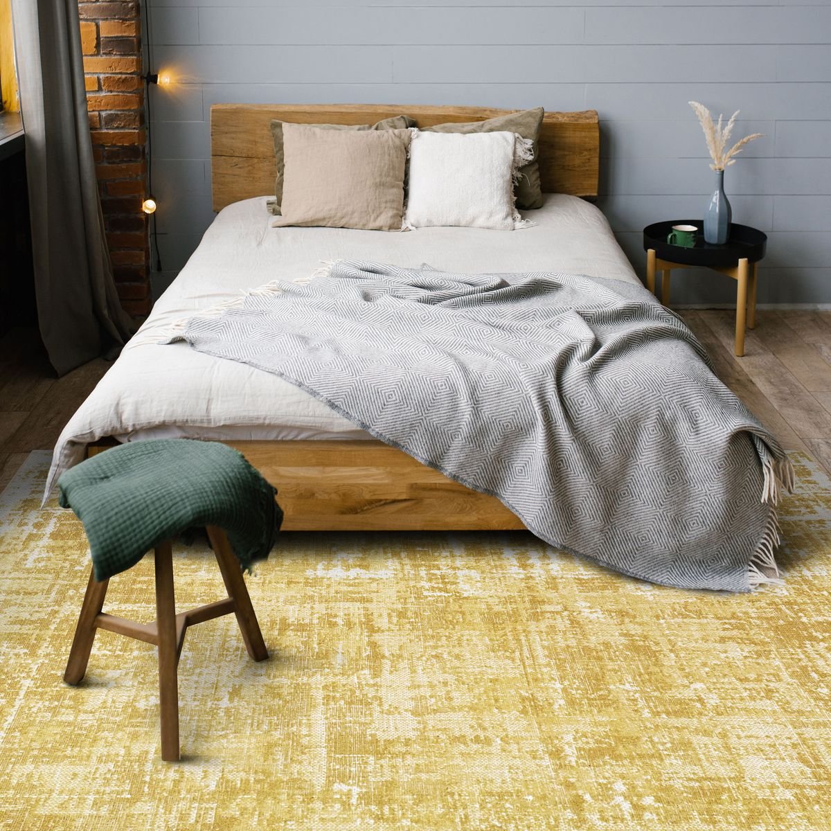 Tapis salon vintage chic effet vieilli STELLE gris, THE DECO FACTORY