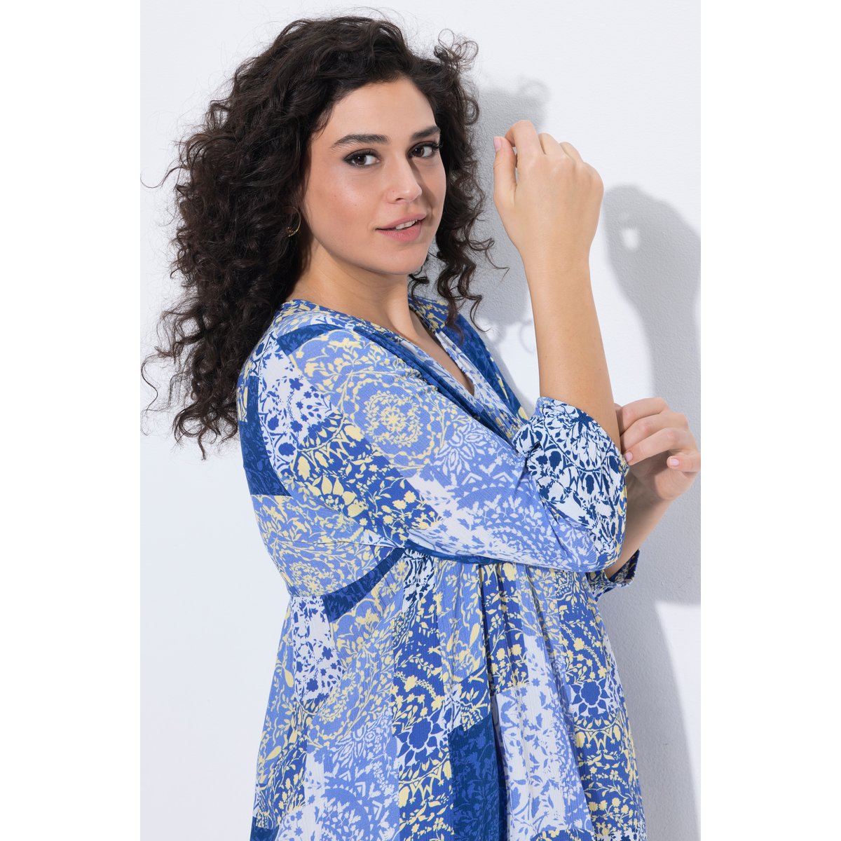 Robe coupe évasée, motif mosaïque bleu, ULLA POPKEN