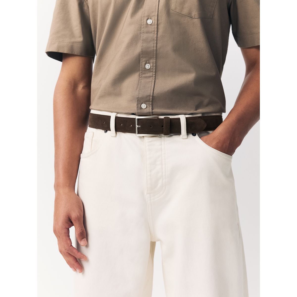 Ceinture en daim fabriquée espagne signature marron chocolat, NEXT