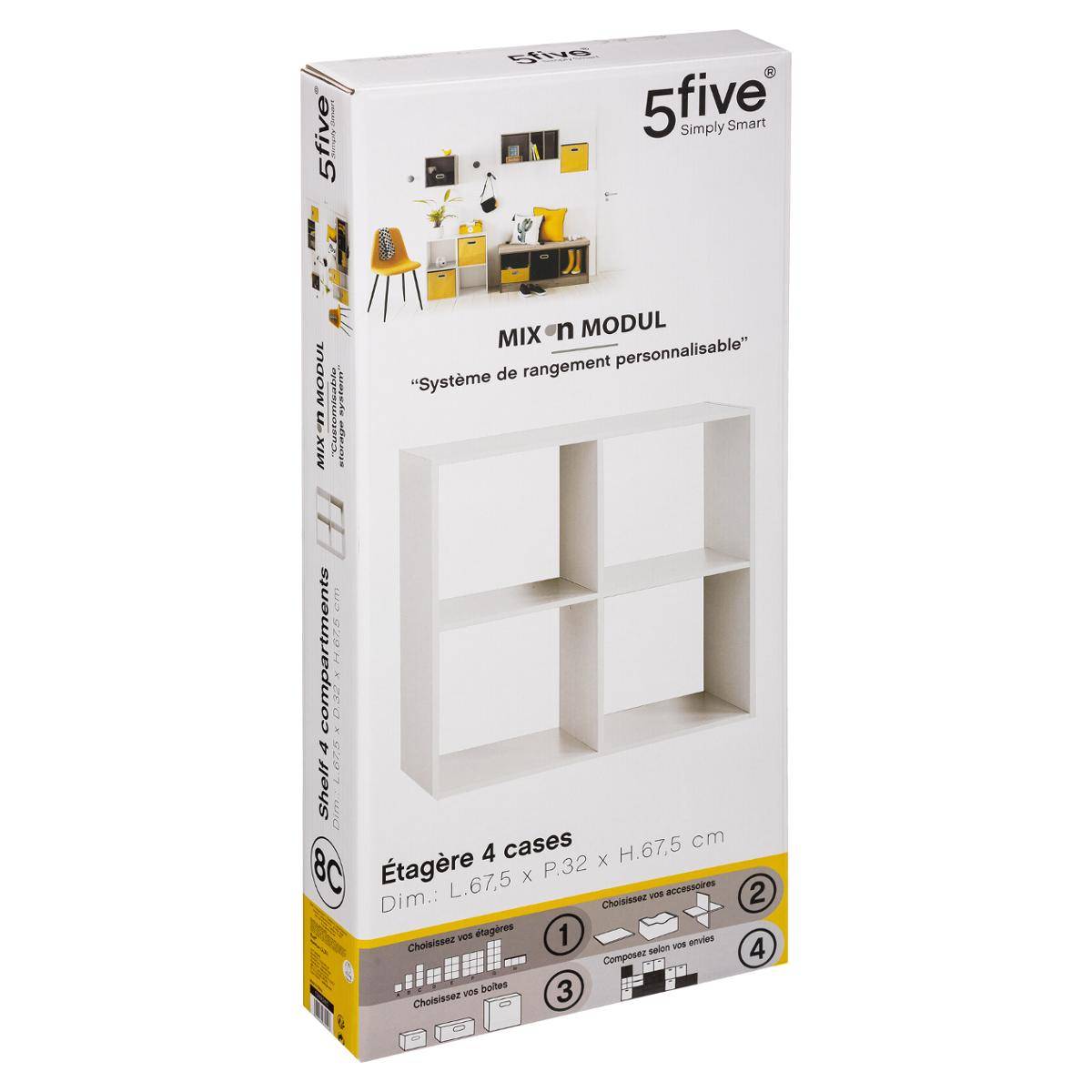 Étagère 4 cases effet chêne MIX' N MODUL blanc, 5FIVE SIMPLY SMART