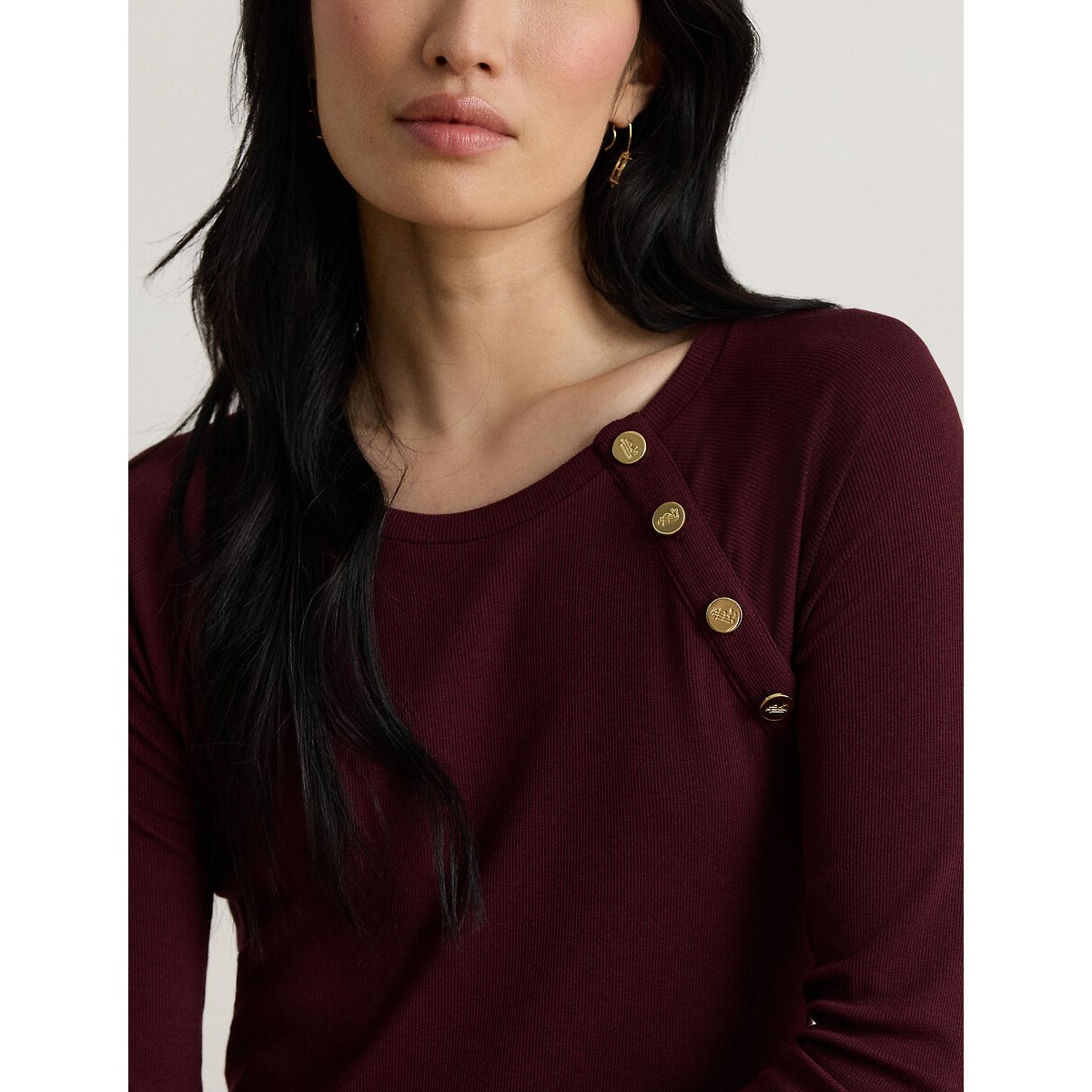 Robe pull midi col rond manches longues bordeaux, LAUREN RALPH LAUREN