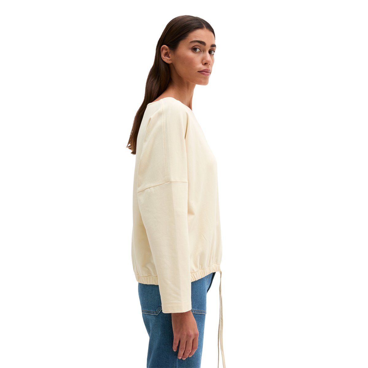 Sweat à cordon de serrage en mélange de coton bio peigné blanc, MARC O'POLO