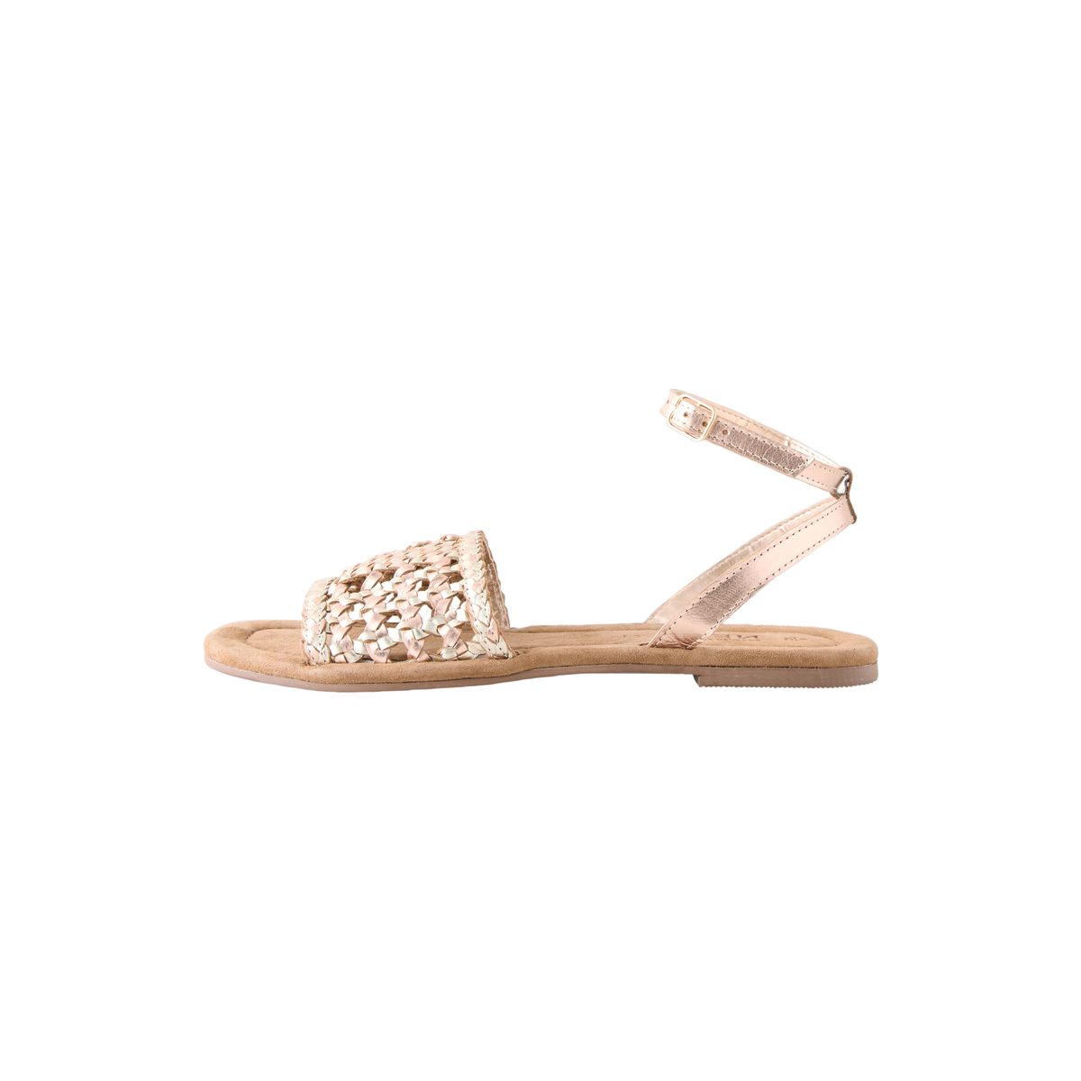 Sandales tissées plates cuir rose or, NEXT