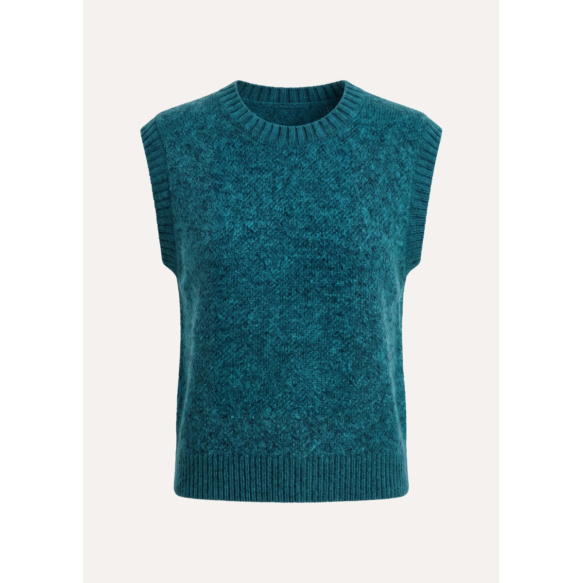 Pull sans manches en maille col rond petrole, LA FEE MARABOUTEE