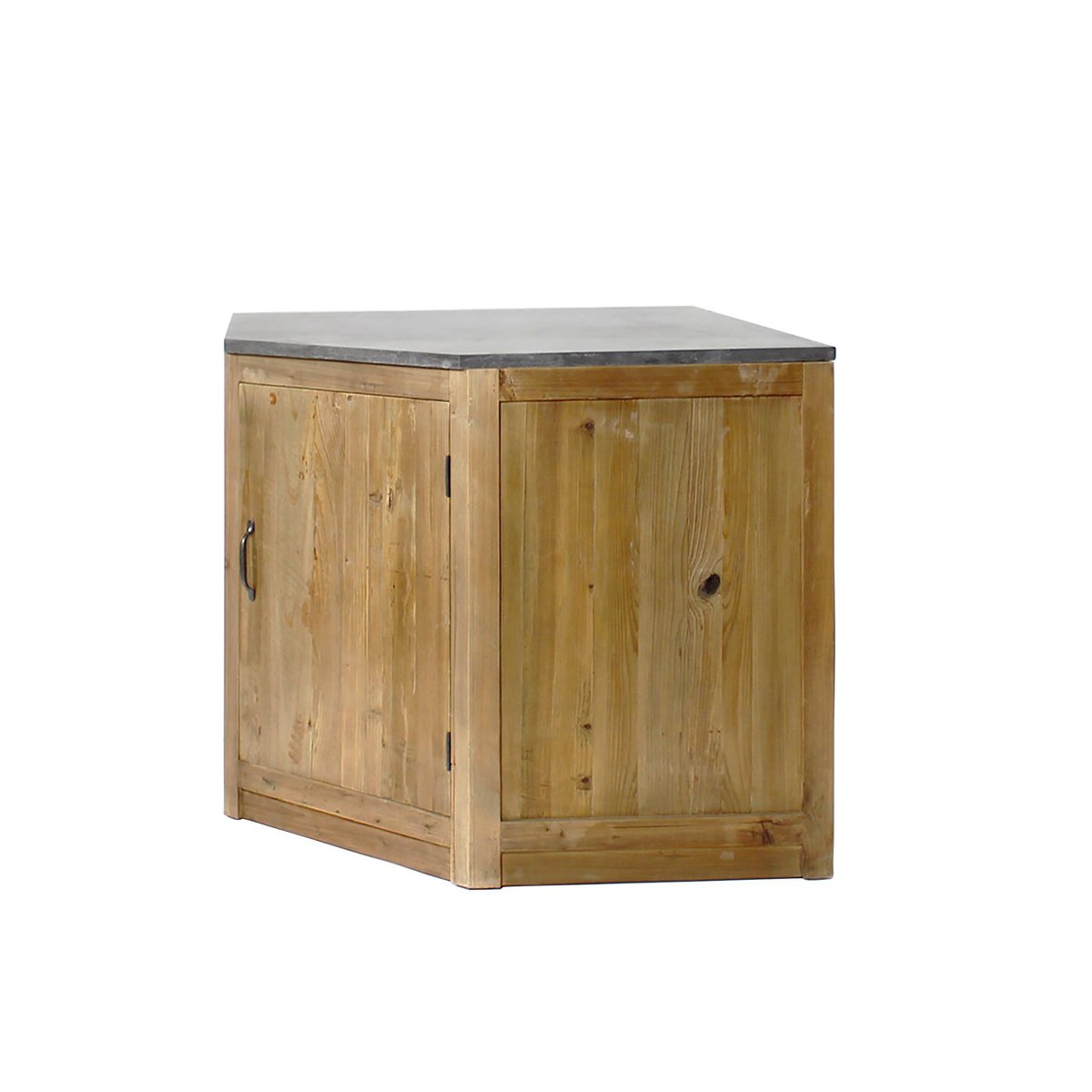 Meuble bas de cuisine en bois recyclé et pierre bleue CHAMPÊTRE bois clair, MADE IN MEUBLES