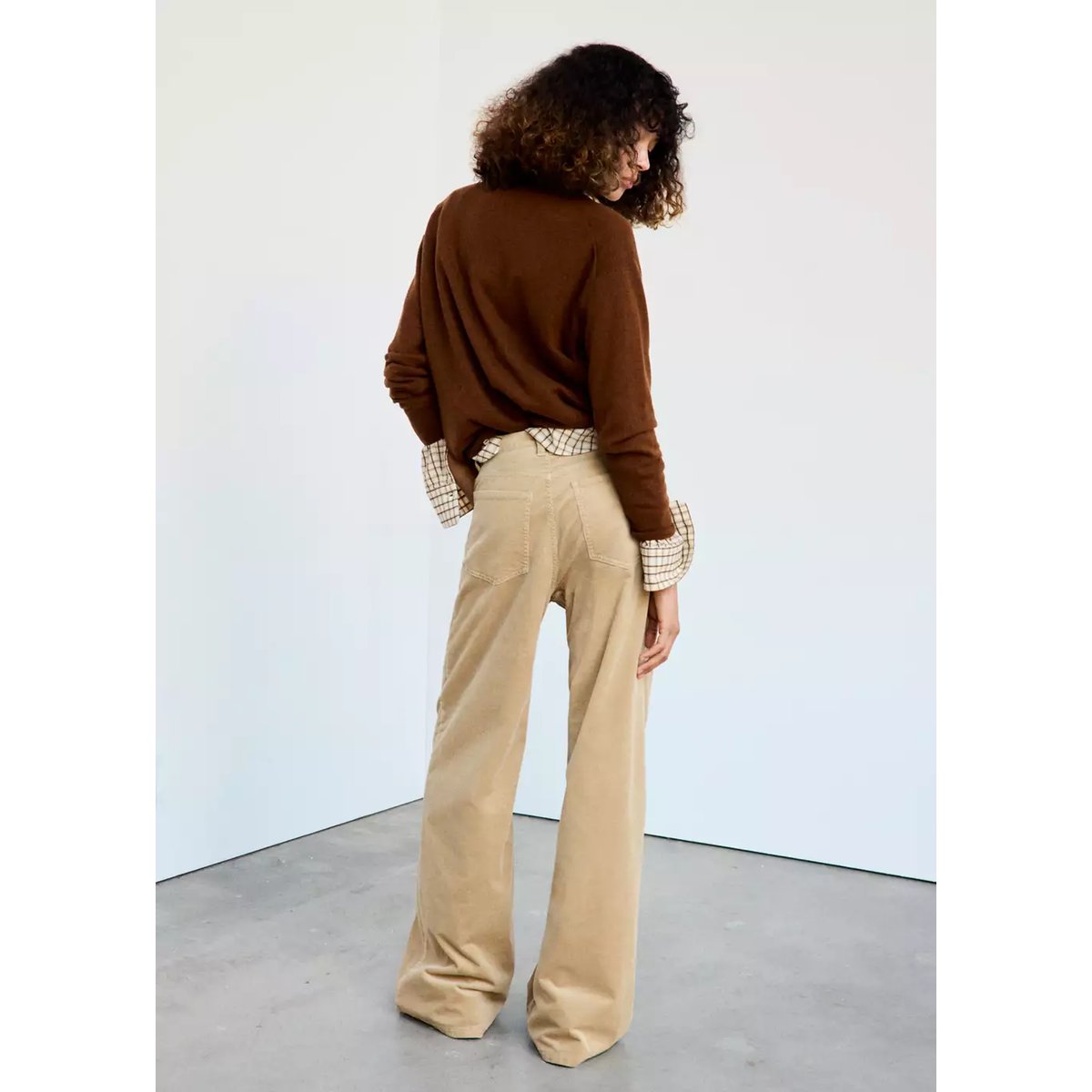 Pantalon en velours côtelé wide-leg sable, MANGO