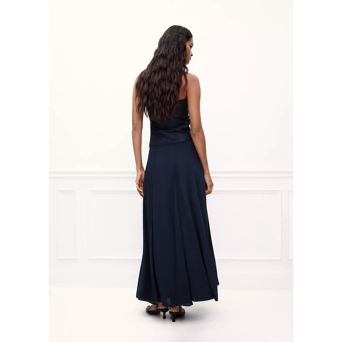 Jupe en mousseline avec coutures bleu marine, MANGO TEEN
