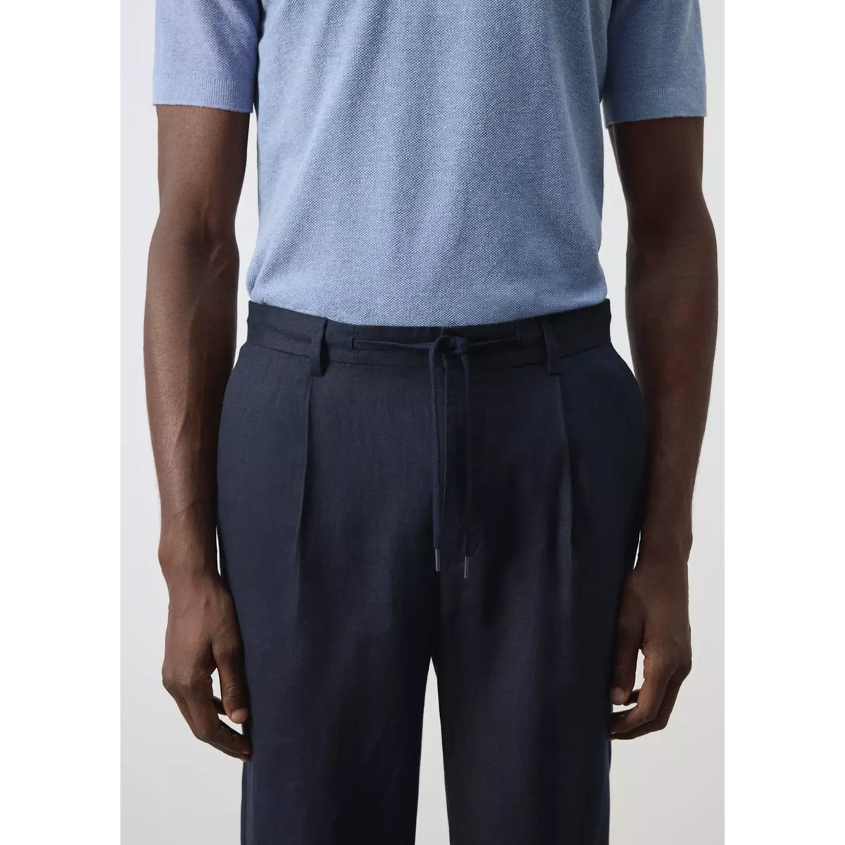 Pantalon 100 % lin relaxed fit à cordon bleu nuit, MANGO MAN