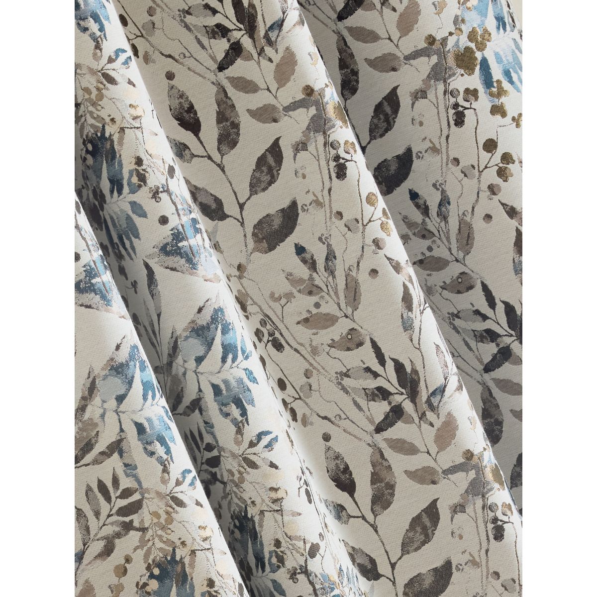 Rideaux en jacquard à plis honesty leaf bleu/marron, NEXT