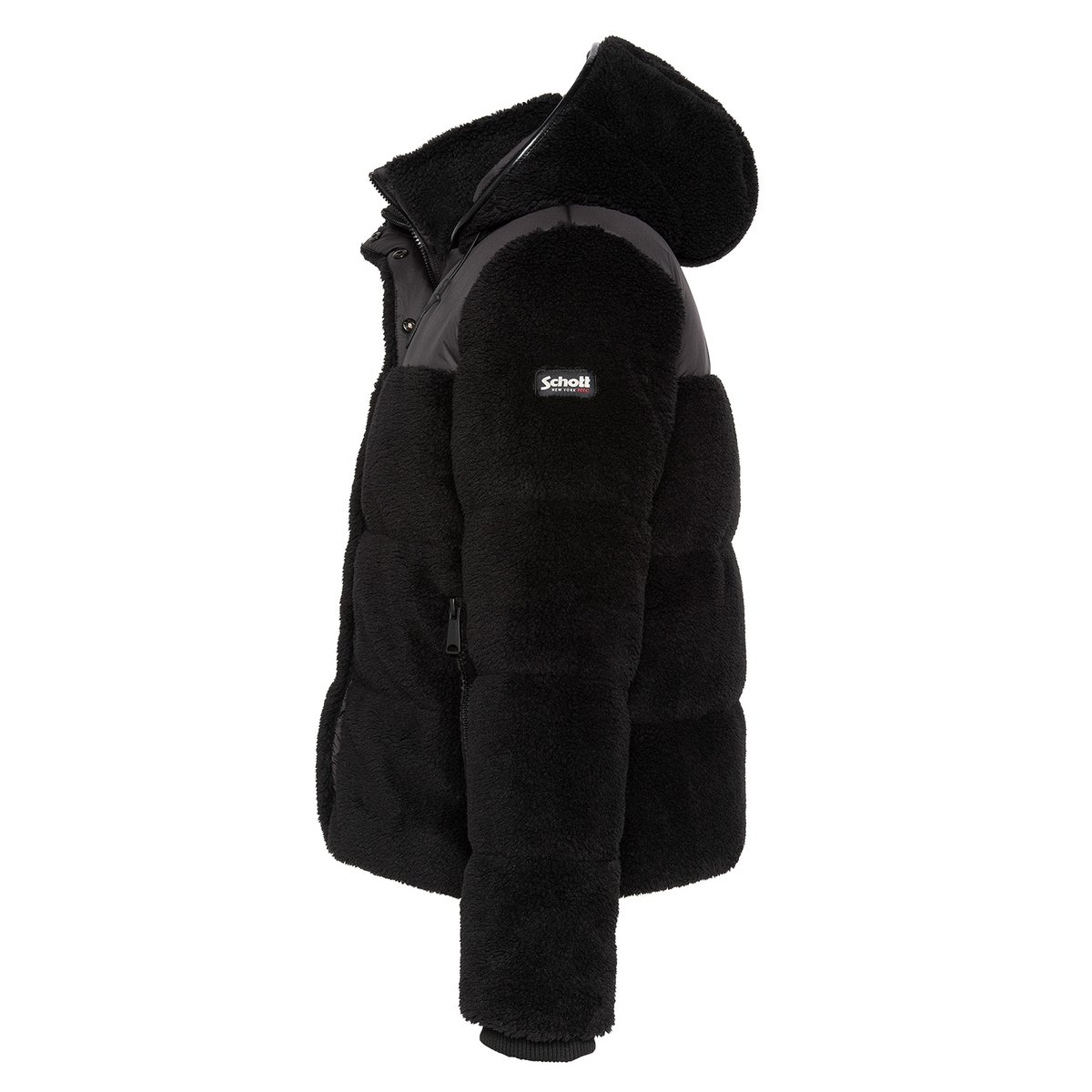 Doudoune sherpa à capuche bi-matière noir, SCHOTT