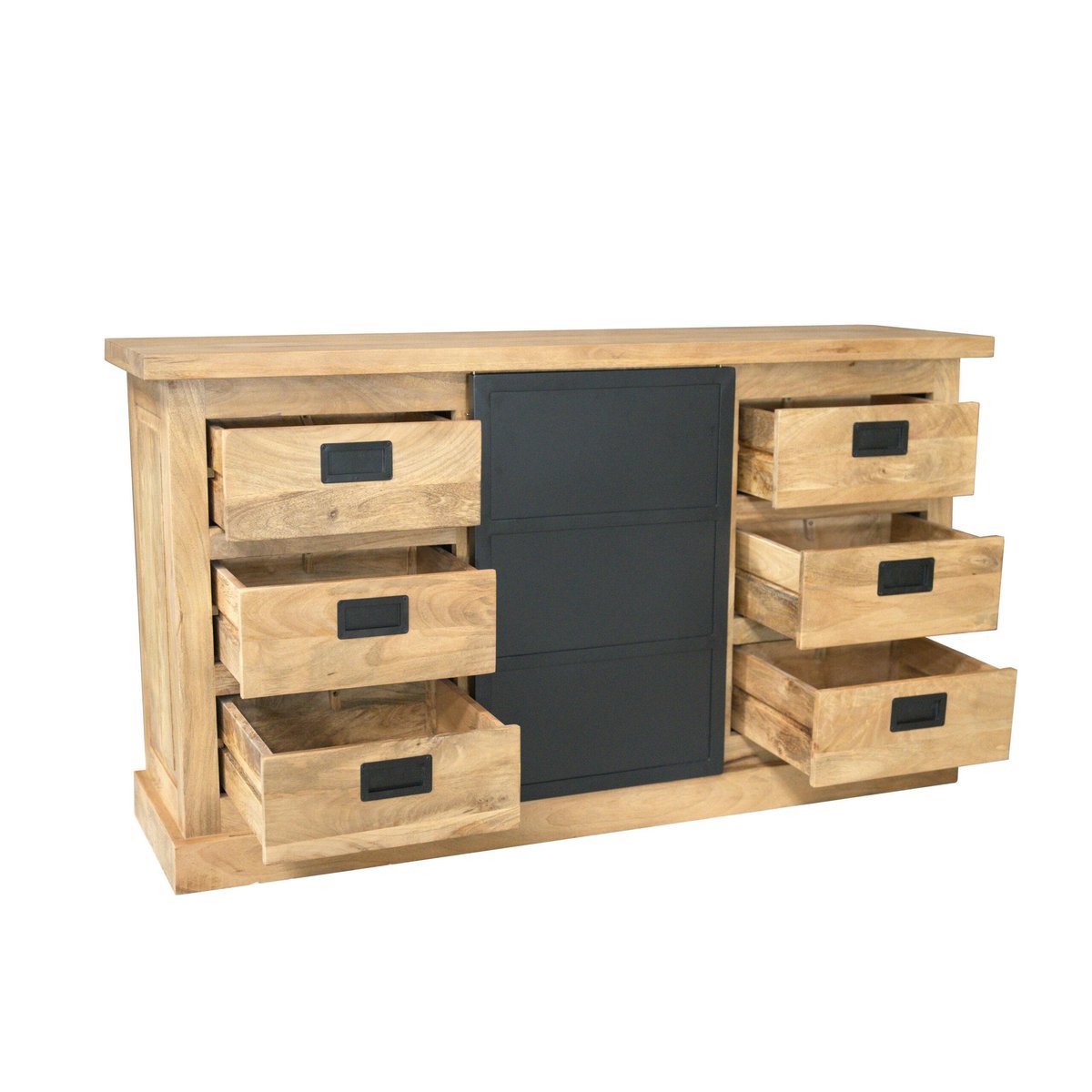 Buffet industriel moderne à porte coulissante 160 cm CEYLAN bois naturel, PIER IMPORT