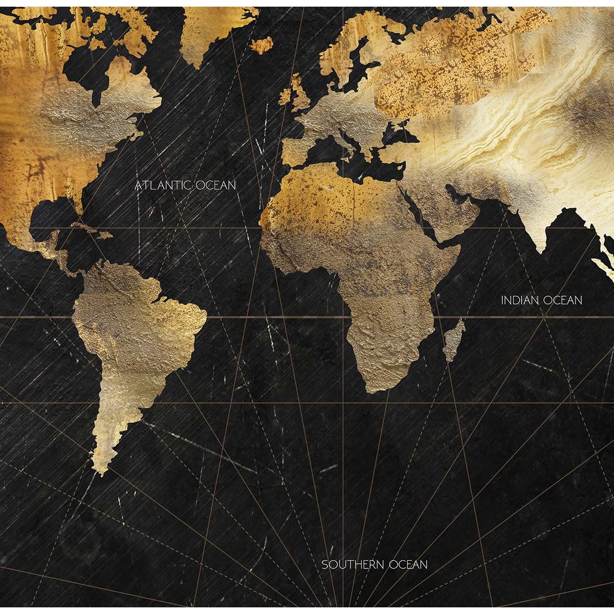 Papier peint carte du monde effet bois intissé, HEXOA