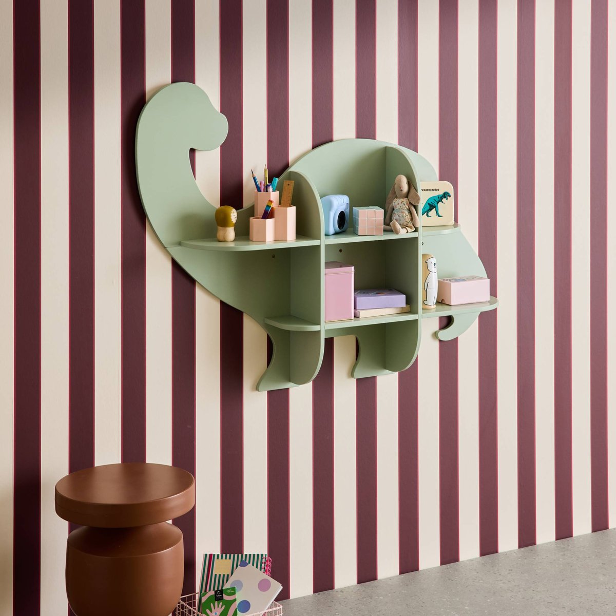 Etagère murale dinosaure 5 espaces de rangement BRACHI vert, SWEEEK