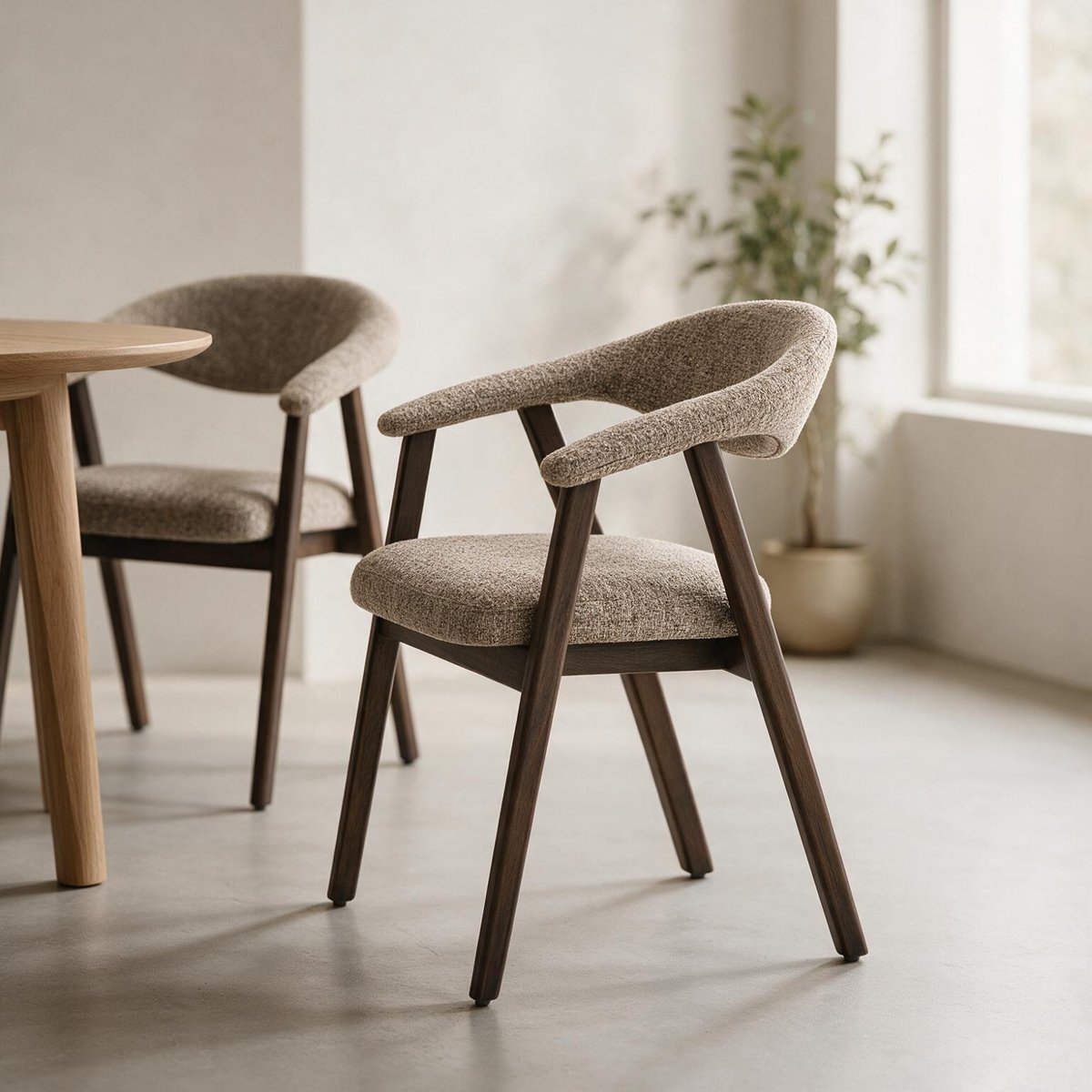Lot de 2 chaises en bois et tissu chiné, BARBARA taupe, bois foncé, HAPPY GARDEN