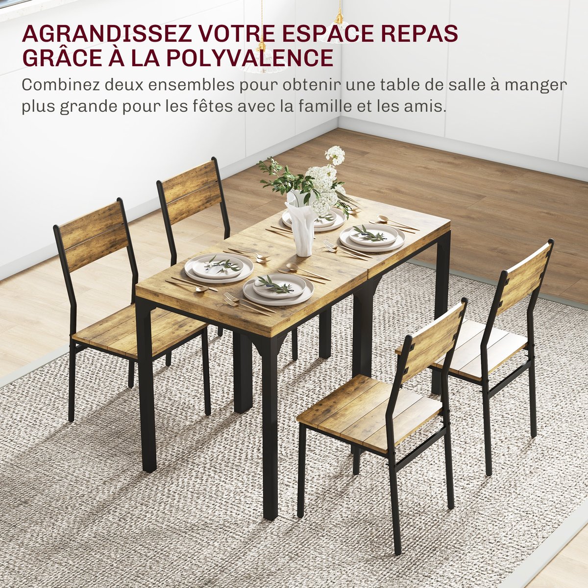 Ensemble de table à manger MDF Brun Rustique brun rustique, noir, HOMCOM