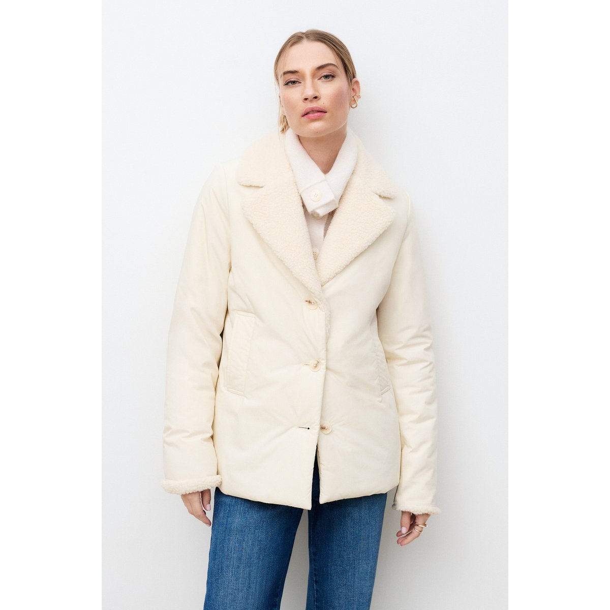 Manteau droit court GALET ecru, CAROLL