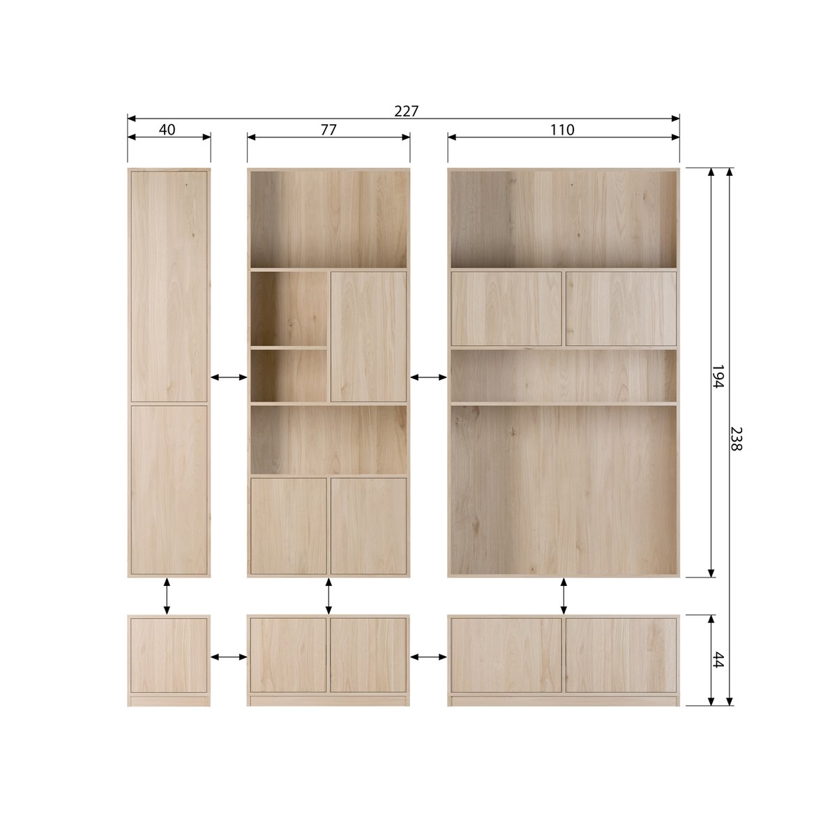 Colonne de rangement 2 portes en bois H199cm- MODULAIR bois clair, VTWONEN