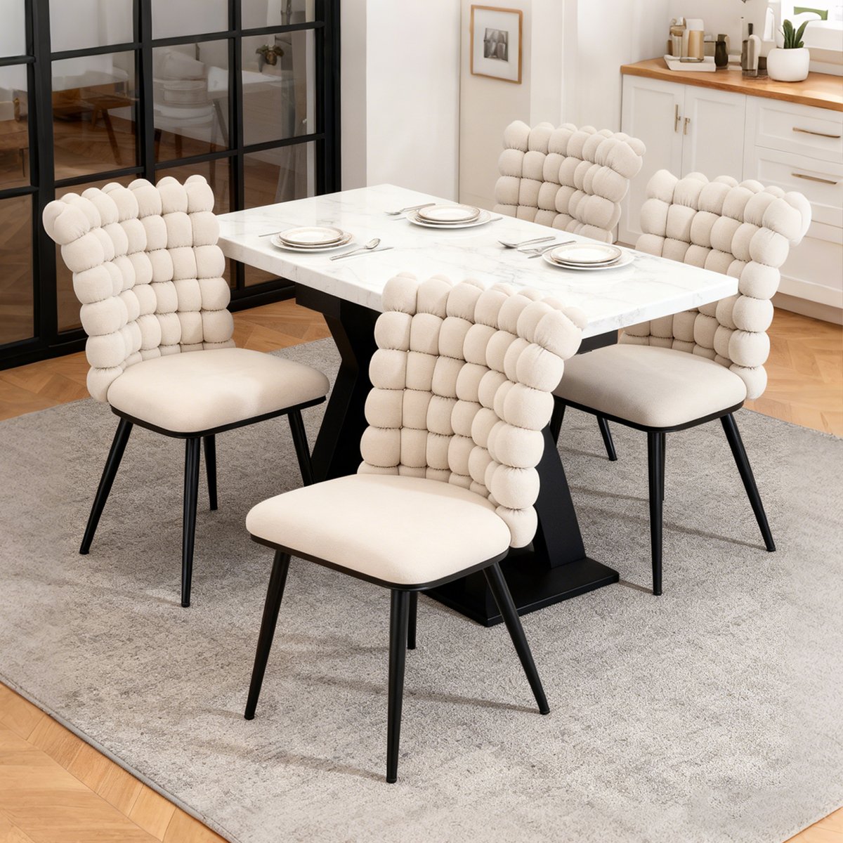 Lot de 4 chaises de salle à manger en velours avec pieds métal, BOBBI beige, MEUBLES COSY