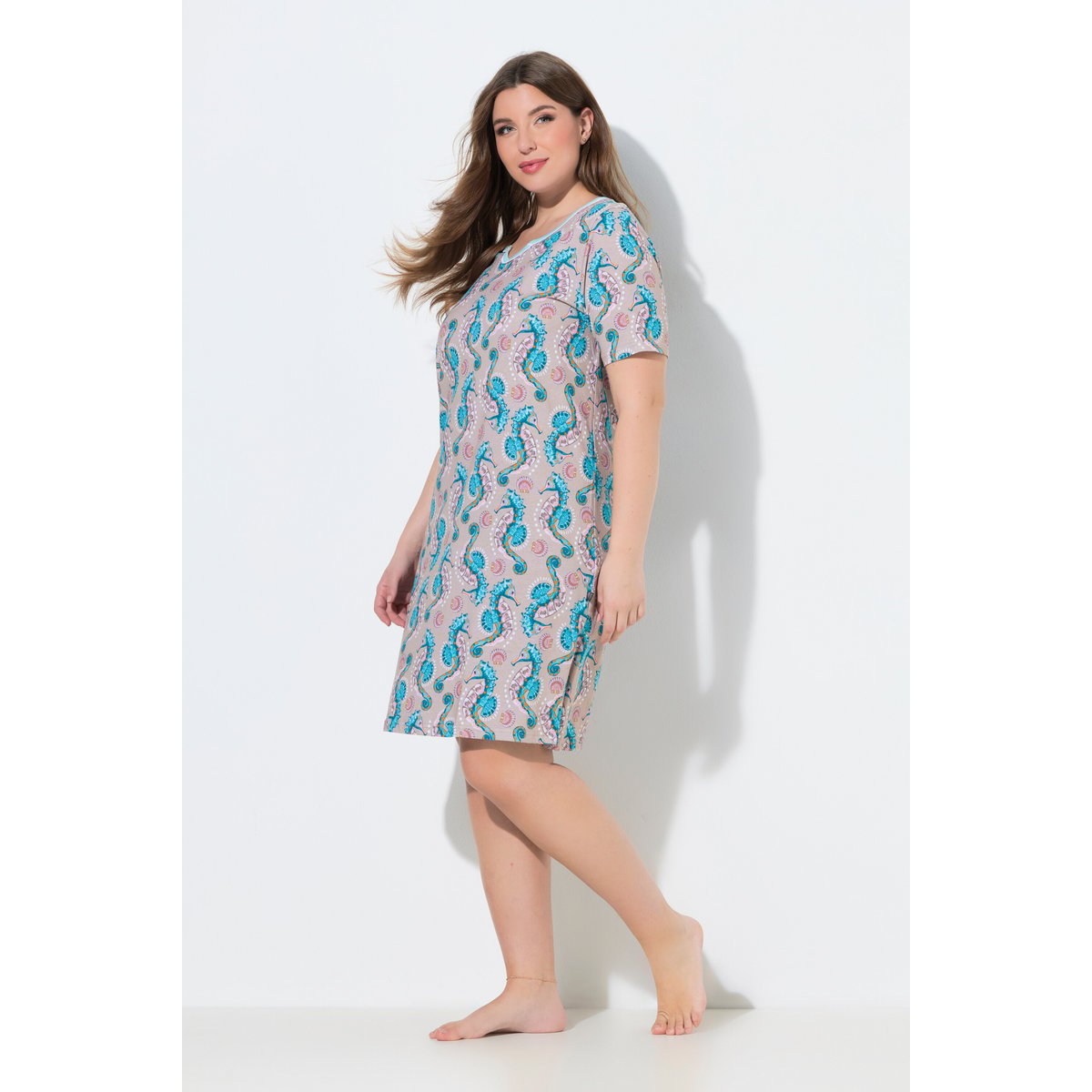 Lot de 2 chemises de nuit, motif hippocampes bleu caraïbes, ULLA POPKEN