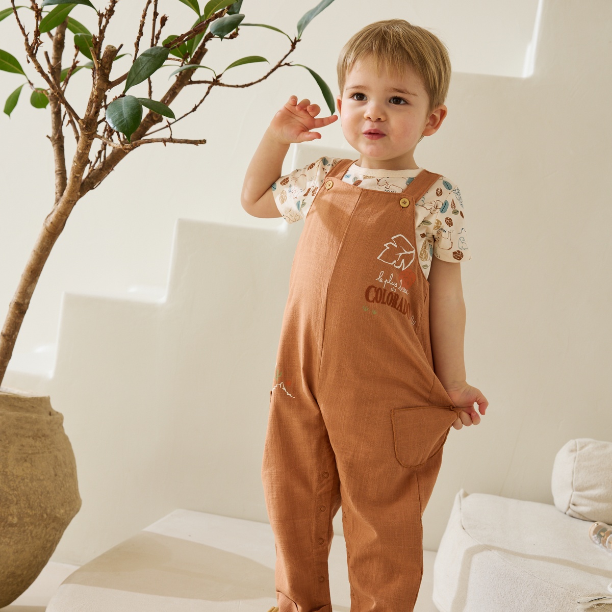 Ensemble salopette bébé et t-shirt Kansas City camel, PETIT BEGUIN