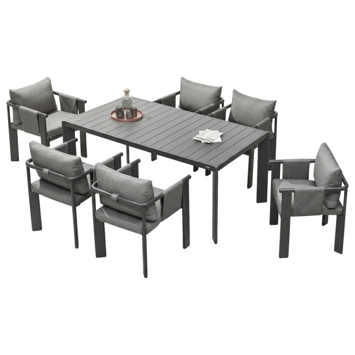 Table de jardin en aluminium + 6 fauteuils anthracite LIGO anthracite, PIER IMPORT