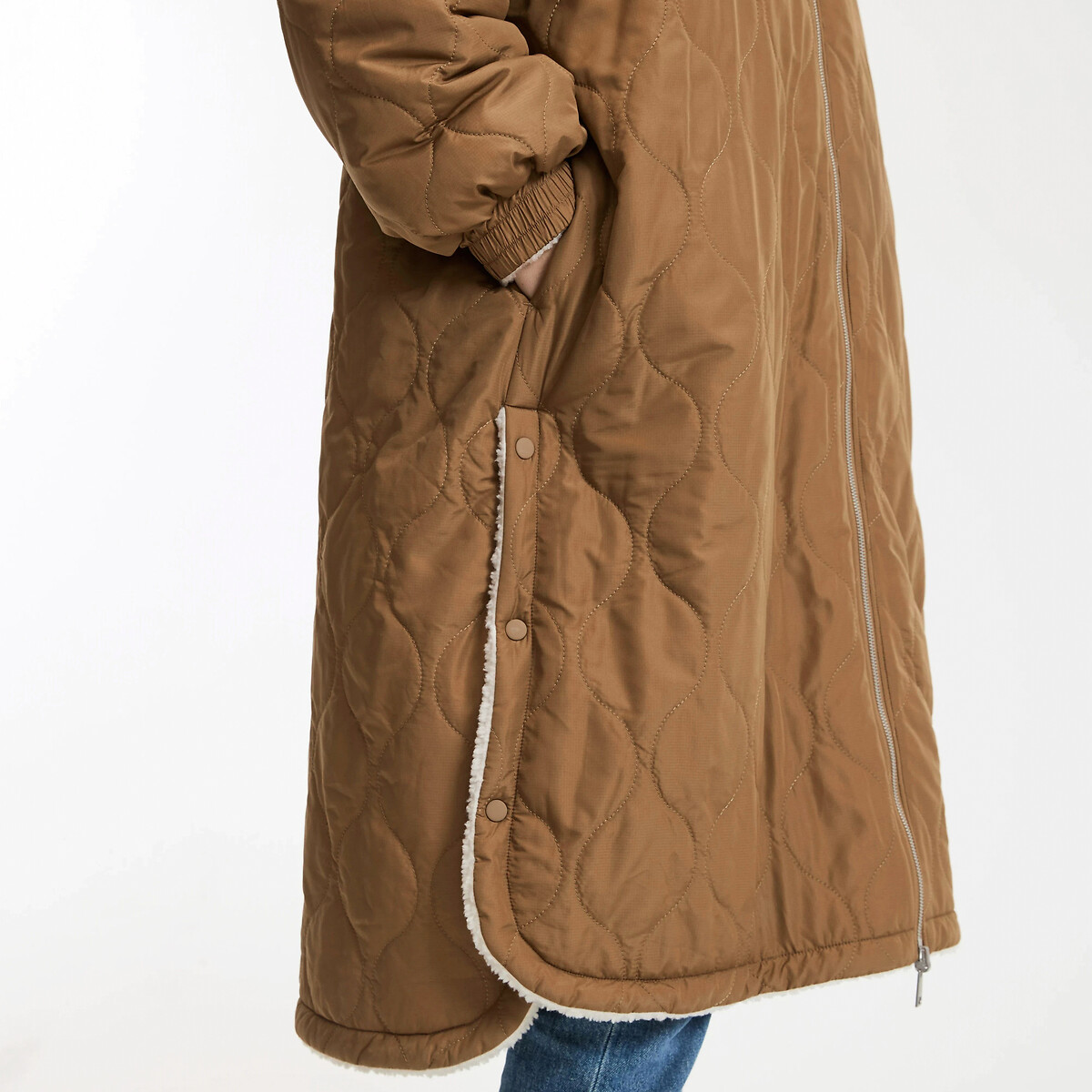 Reversible Sherpa Long Hooded Padded Jacket camel, LA REDOUTE COLLECTIONS