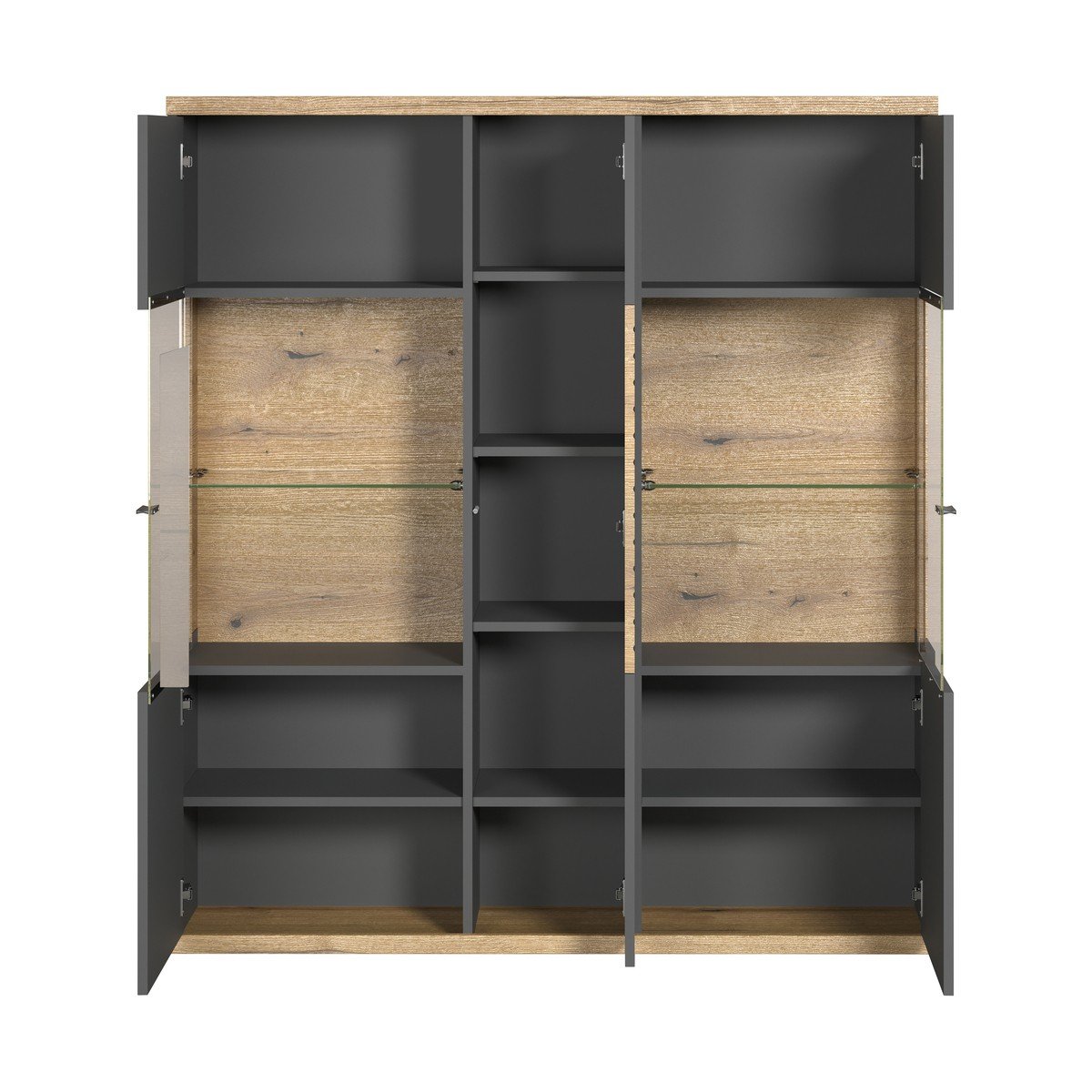 Buffet haut vitré 3 portes L131 cm - NORRIS gris anthracite, CALICOSY