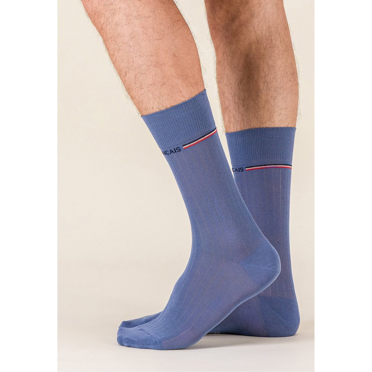 Lot de 2 chaussettes mi-hautes en fil d'Écosse Nessy marine acier, LE SLIP FRANCAIS