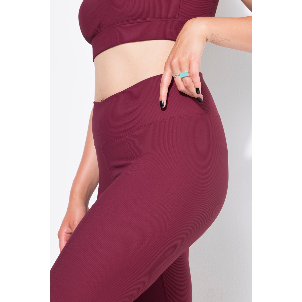 Legging en jersey côtelé rouge vin, STUDIO UNTOLD