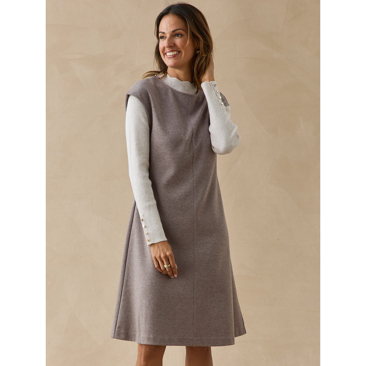 Robe ample sans manches col rond chiné vison, DAXON