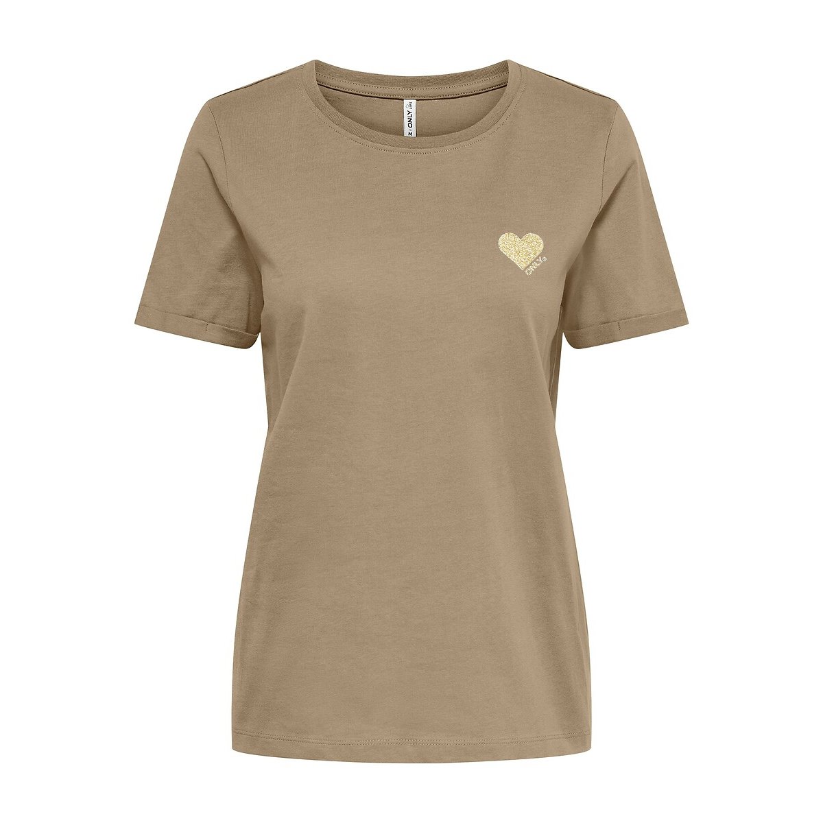 Camiseta con estampado de pequeño corazón delante beige              , ONLY