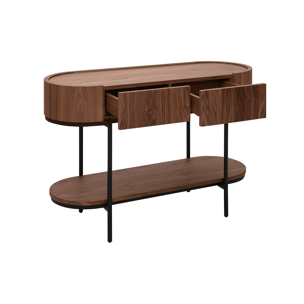 Console design avec tiroirs en bois foncé noyer et métal noir L110 cm SKYE noyer, MILIBOO