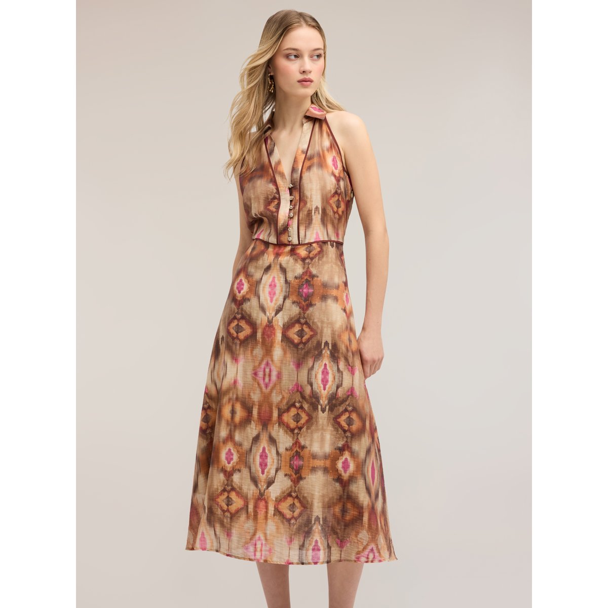 Robe chemisier à imprimé ikat marron, MOTIVI