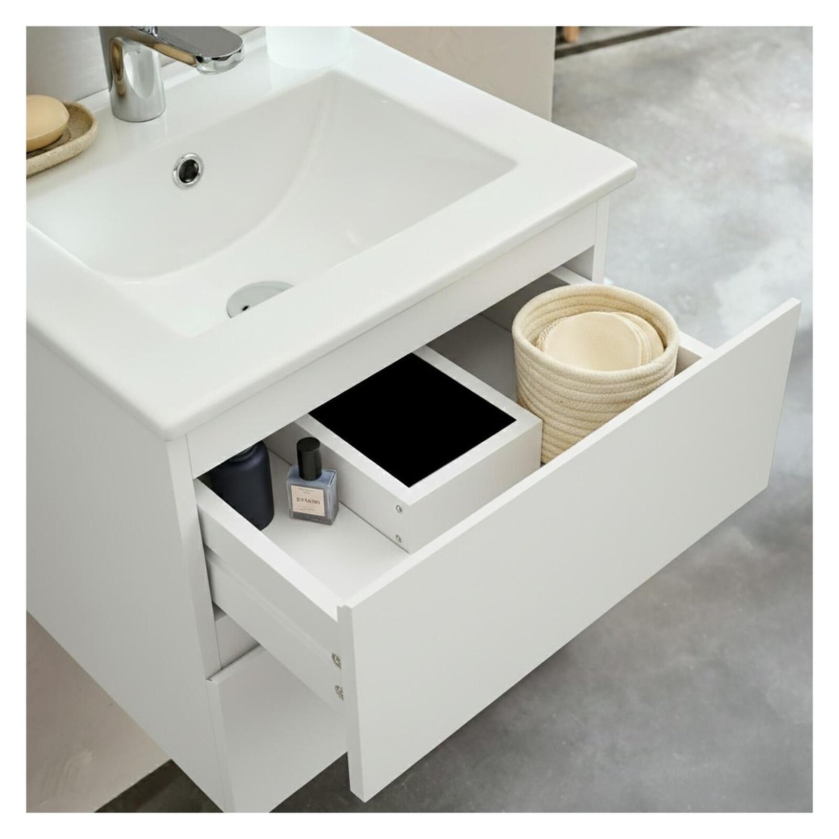 Meuble vasque 45cm et robinet chromé SORRENTO blanc satiné, MOB IN