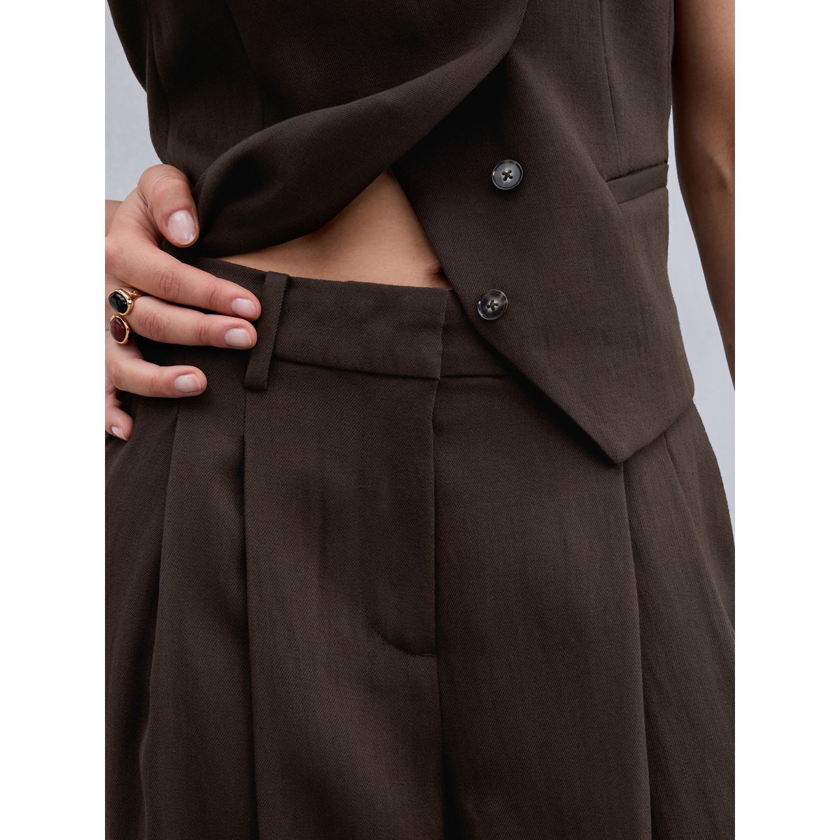 Pantalon palazzo effet froissé marron chocolat, NEXT