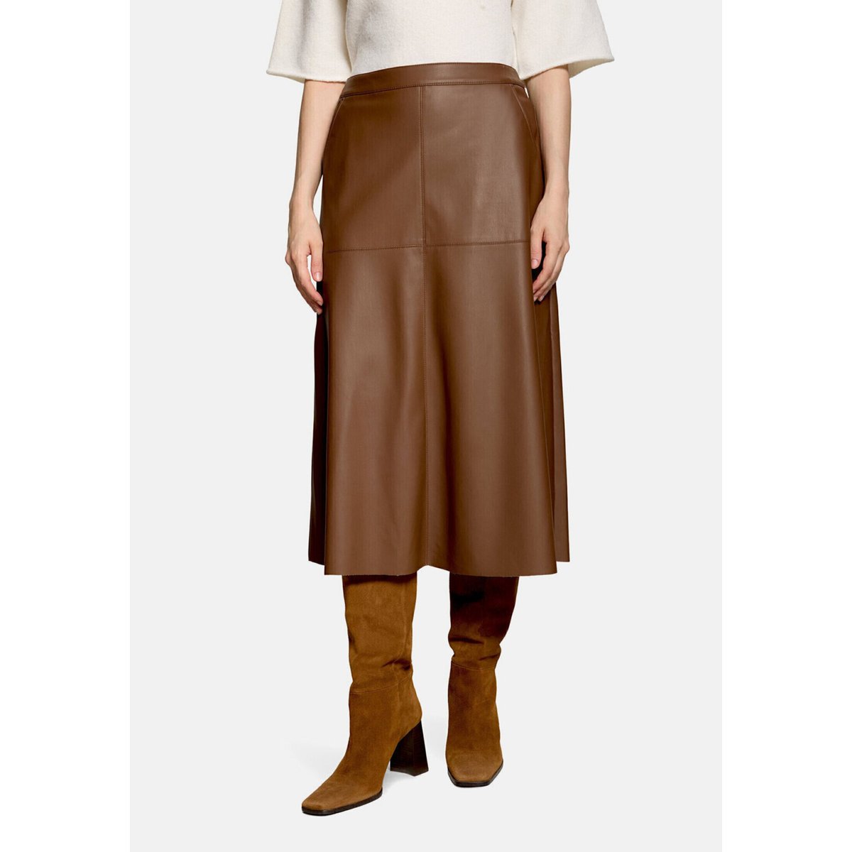 Jupe de coupe trapèze unicolore dark coffee, BETTY BARCLAY
