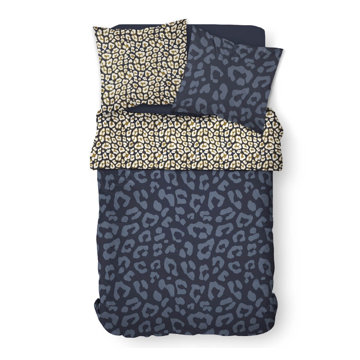 Parure de lit coton 2 personnes imprimé animalier SUNSHINE bleu, TODAY