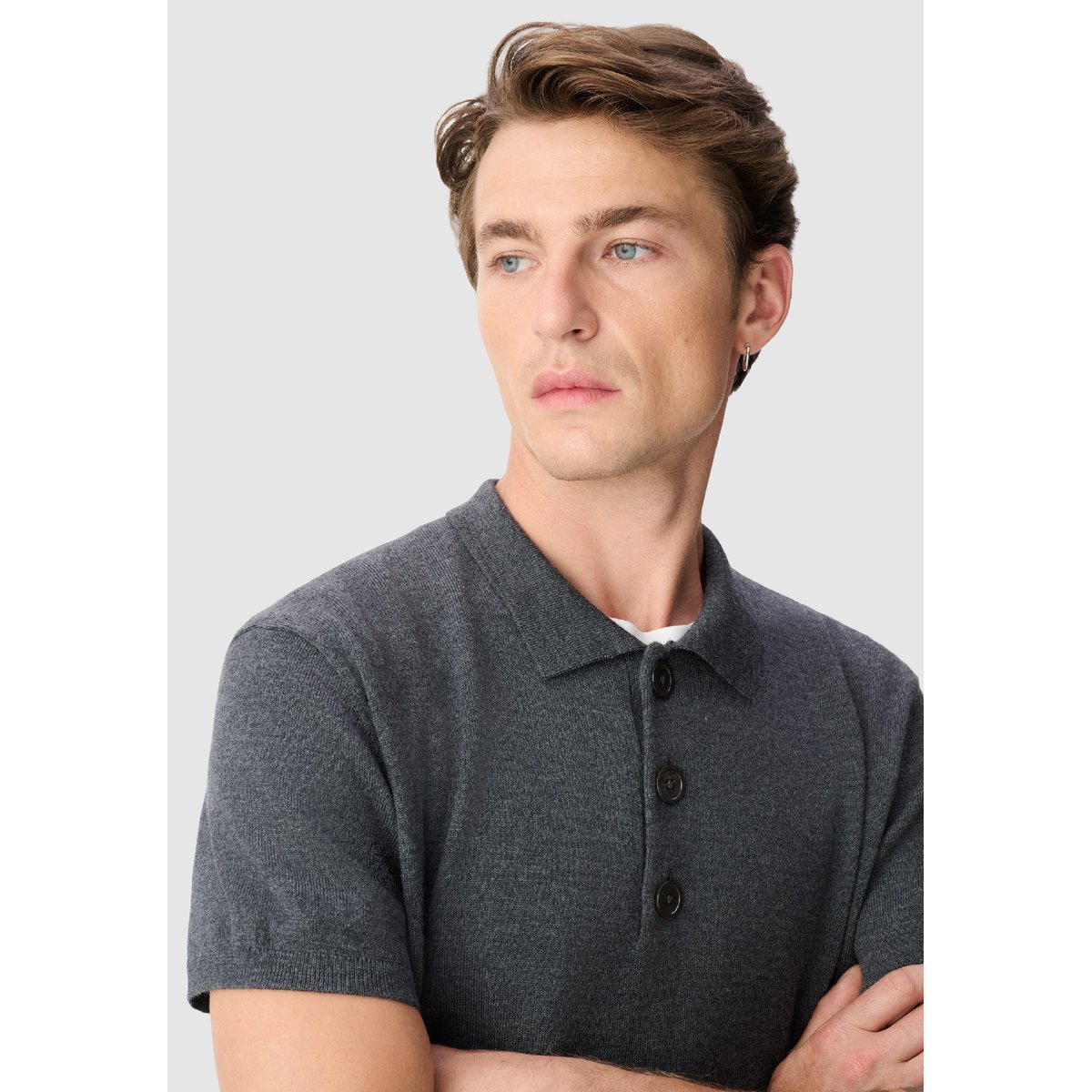 Polo tricot 100% laine gris foncé, IKKS